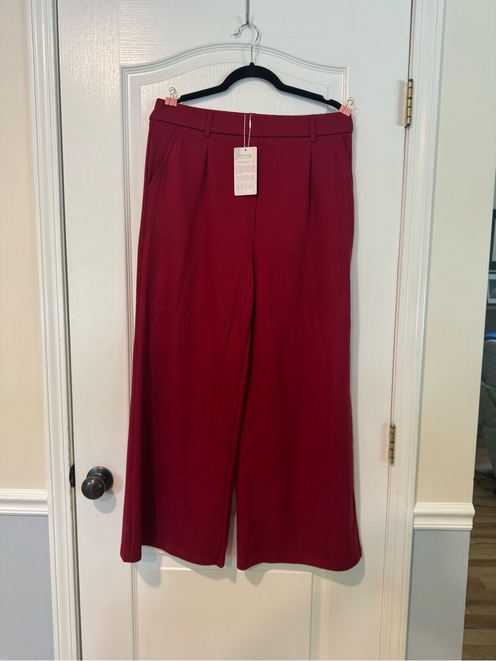 Women's Wide Leg Pants in Burgundy - Classic Tailored Style